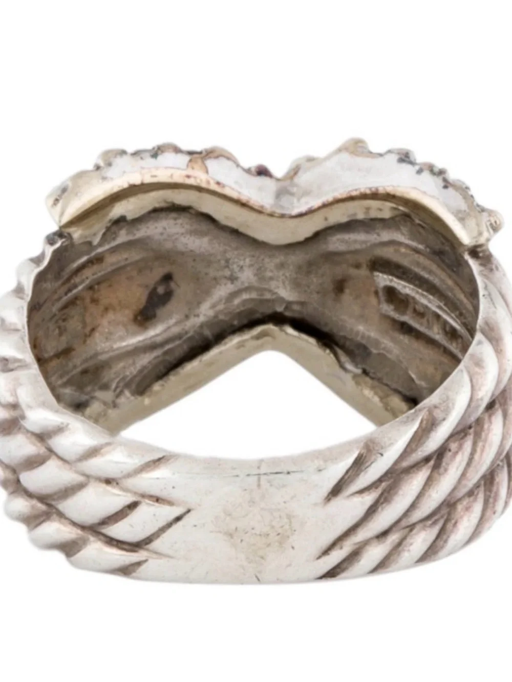 David Yurman Silver White gold Diamond X Crossover Ring 4.25 - Picture 2 of 7
